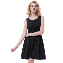 Belle Poque Ärmelloser Rundhalsausschnitt Baumwolle A-Linie Einteiler Retro Vintage Schwarzes Kleid BP000289-2